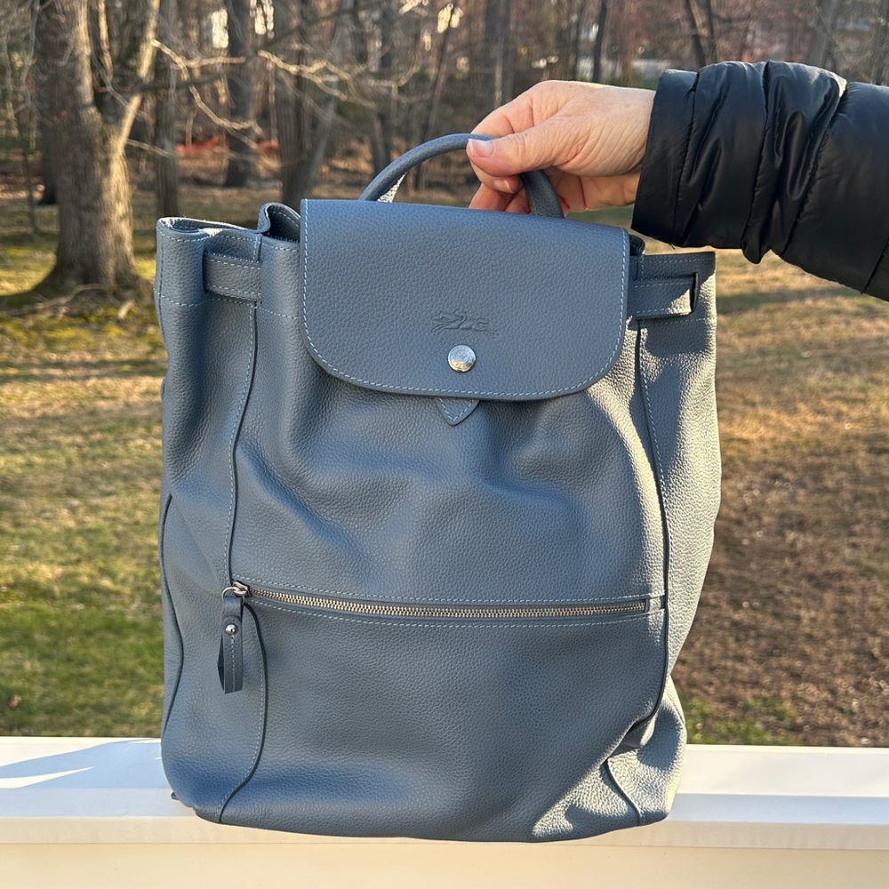 Longchamp Blue Le Pliage Cuir Backpack